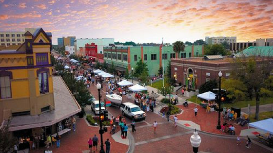 A beautiful aerial view of Downtown Sanford
