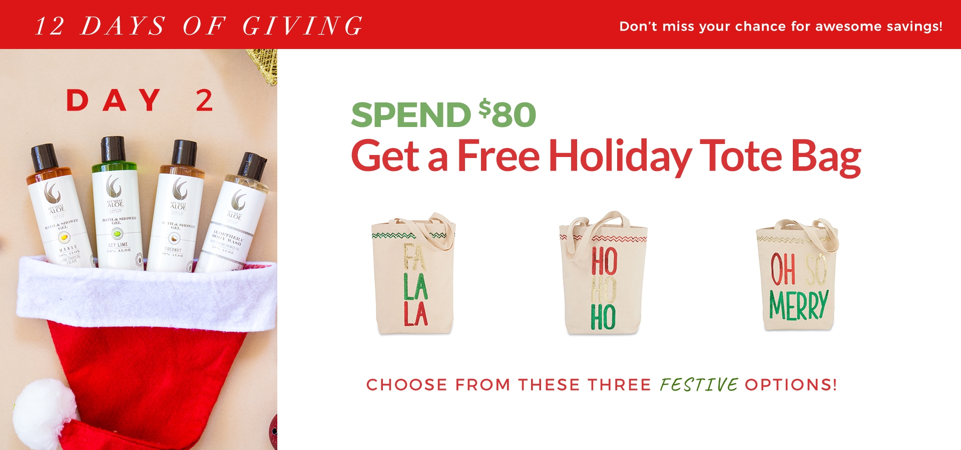Spend $80 and get a free holiday tote!