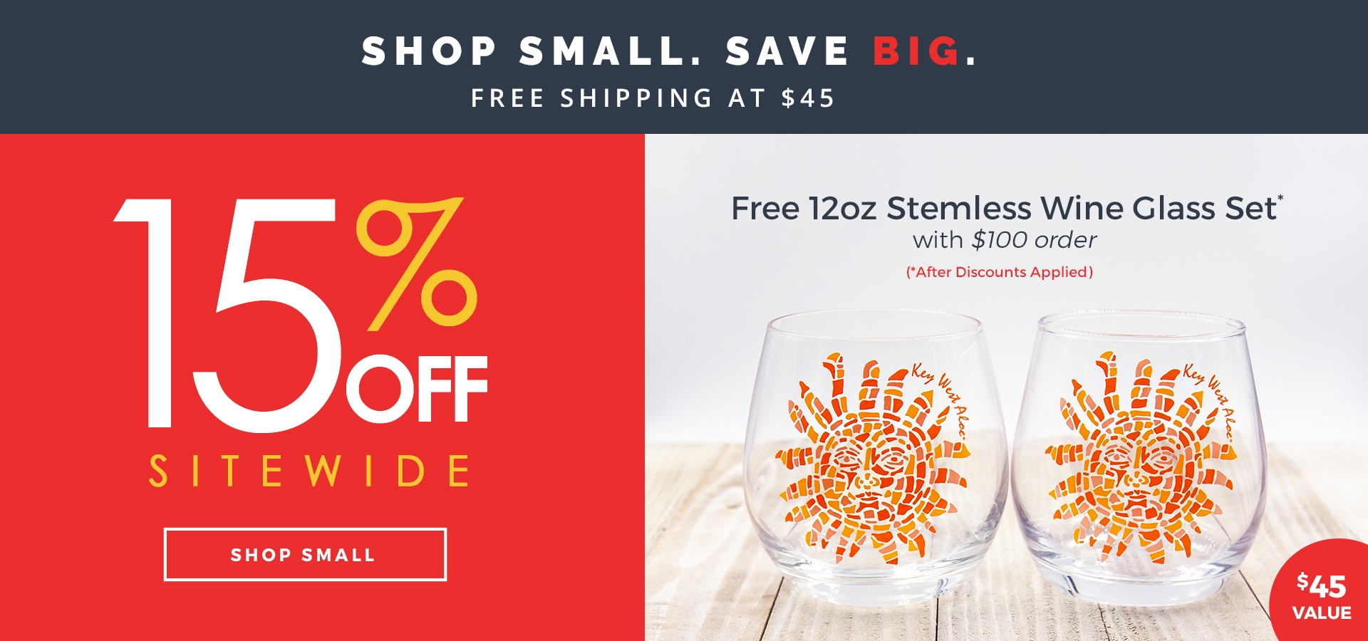 15% off + Free Wine Glasses with a $100 Order